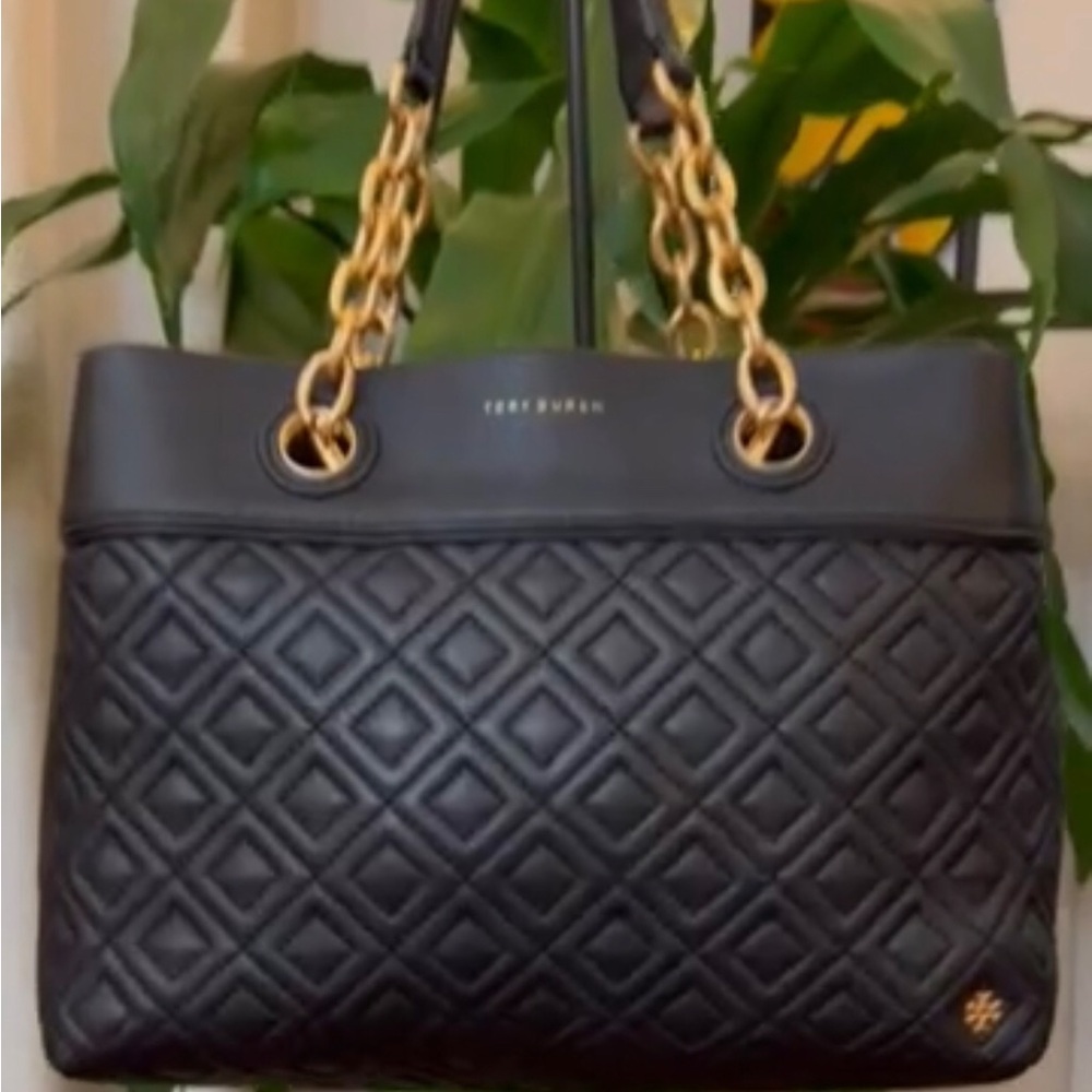 Tory Burch Black Quilted Shoulder Bag with Gold Chain Straps